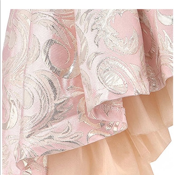 Asymmetrical silver jacquard brocade fancy dress - Picture 4 of 8